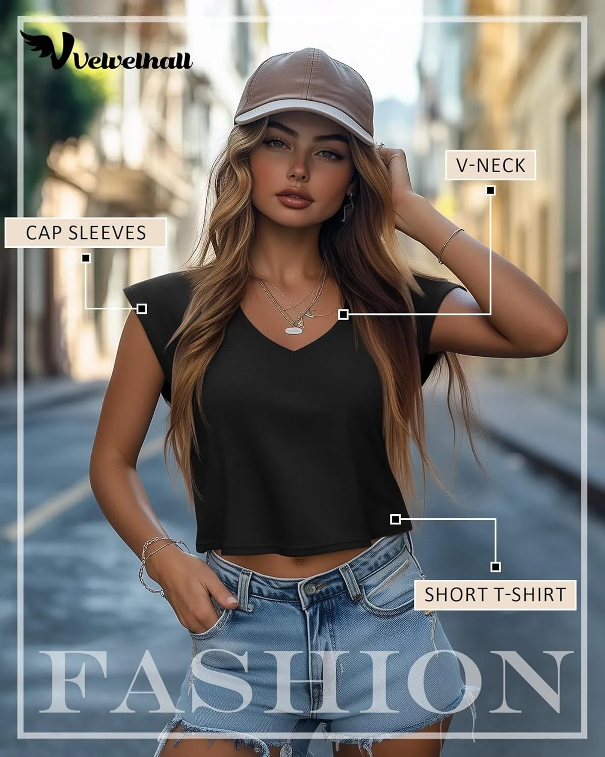 4 Pack Women's V Neck Cropped Tops Cap Sleeves Short T Shirts Loose Fit Casual Summer Cotton Crop Basic Solid Tees