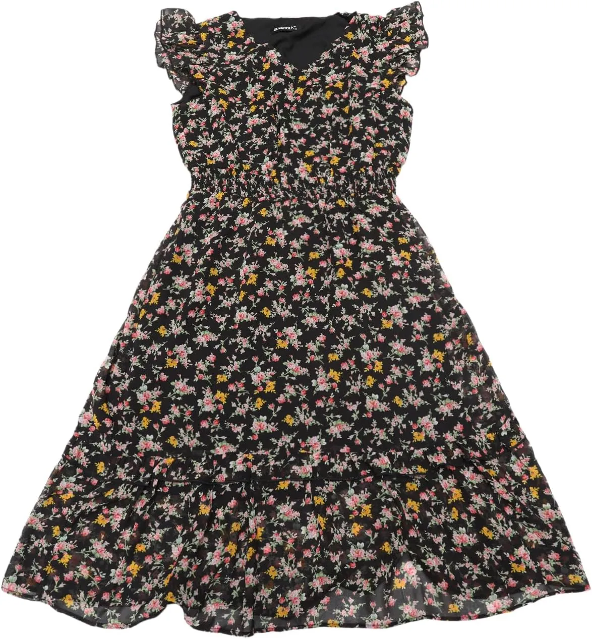 Allegra K Women's Summer Floral Dress Flutter Sleeve V Neck Ruffle Casual Beach Vacation Smocked Dresses
