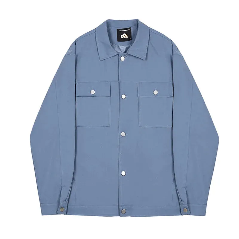 Bonsir -  Jacket Men's Coat Spring Loose Versatile Tops Korean Fashion Casual Slim Fit Blue Lapel Single Breasted Coat 2Y2107