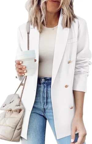 Dokotoo Womens Double Breasted Blazer Jackets Casual Blazers Open Front Long Sleeve Lapel Collar Work Office Jackets Blazer