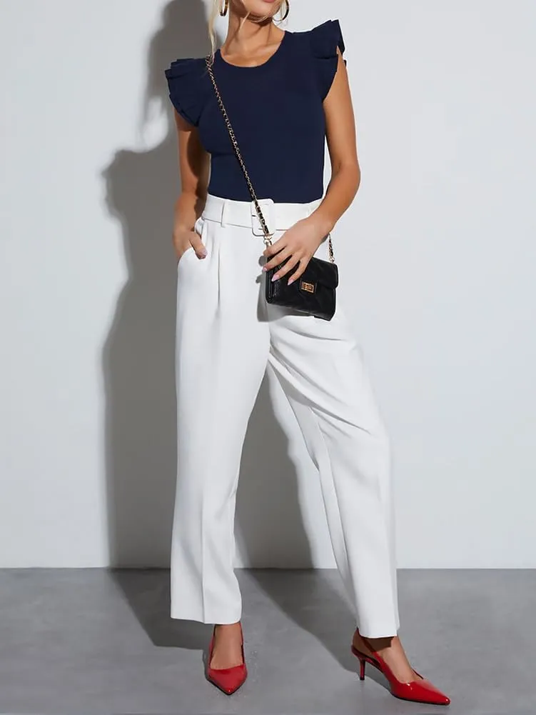 Lacozy Womens Ruffle Sleeve Tops Crew Neck Sleeveless Slim Fit Shirt Casual Ribbed Knit Tees Summer Tops Blouses
