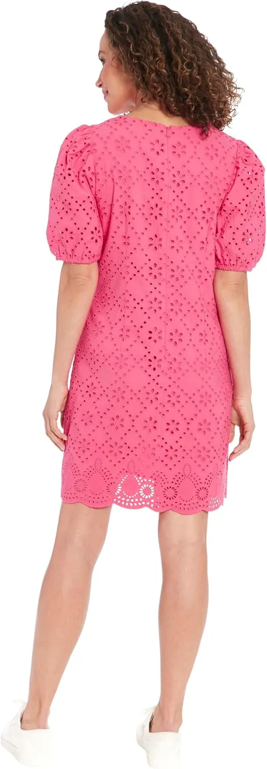 London Times Summer Puff Sleeve Mini Short Cotton Eyelet Womens Dresses