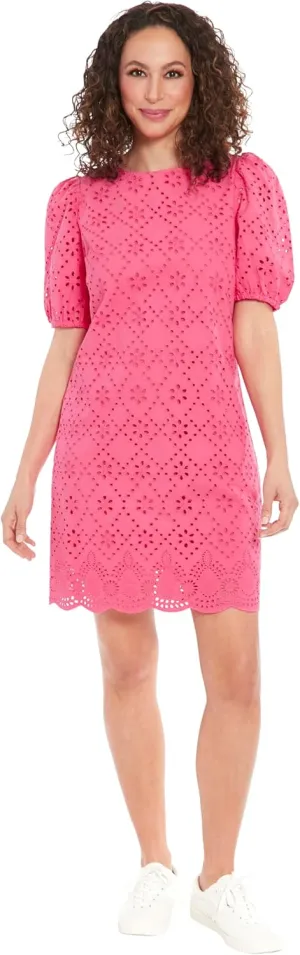 London Times Summer Puff Sleeve Mini Short Cotton Eyelet Womens Dresses