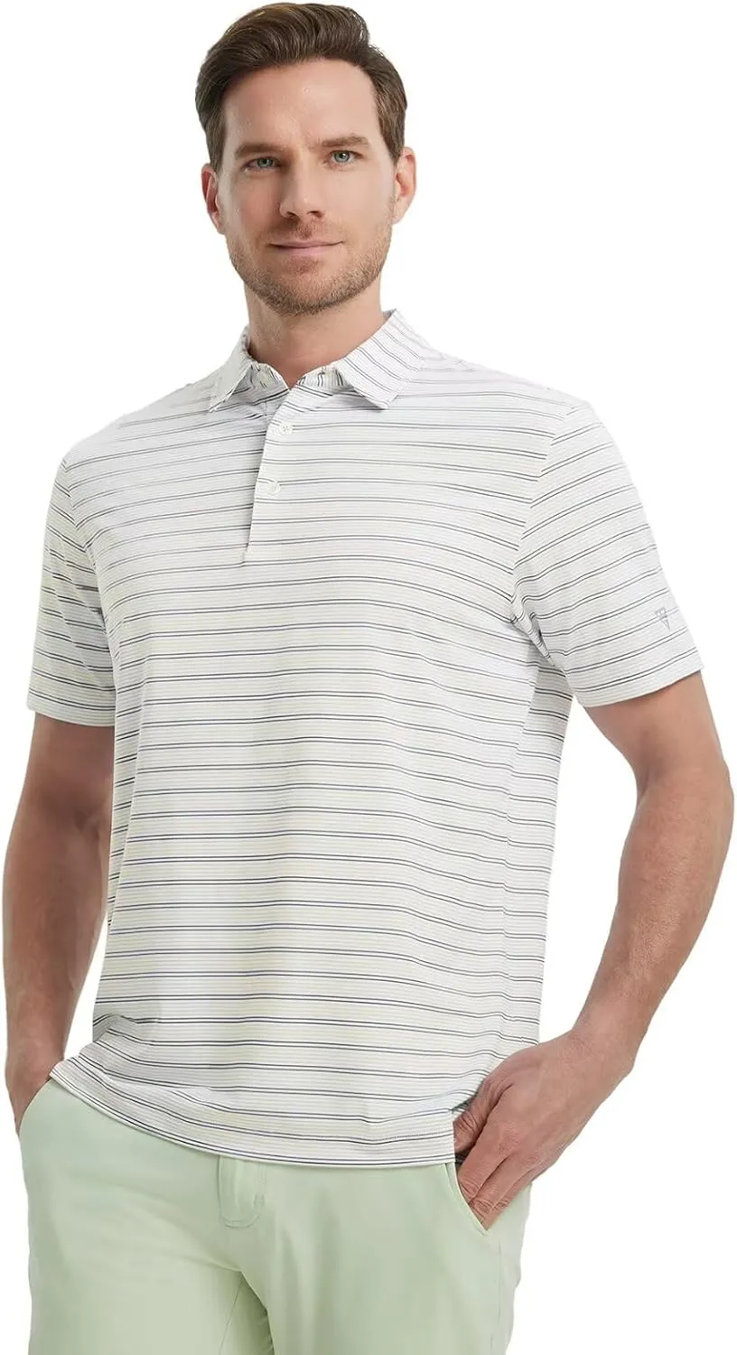 M MAELREG Mens Golf Shirts Dry Fit Moisture Wicking Performance Sports Short Sleeve Striped Collared Polo Shirts for Men