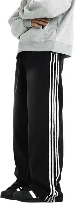 Mens Baggy Denim Jeans Casual Striped Pants Straight Wide Leg Jeans Oversized Hip Hop Pants Vintage Skater Track Jeans