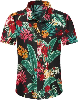 Men's Hawaiian Shirt Tops Vintage Short Sleeve Button Down Beach Shirt Male Tropical Floral Summer Pullover Party Holiday