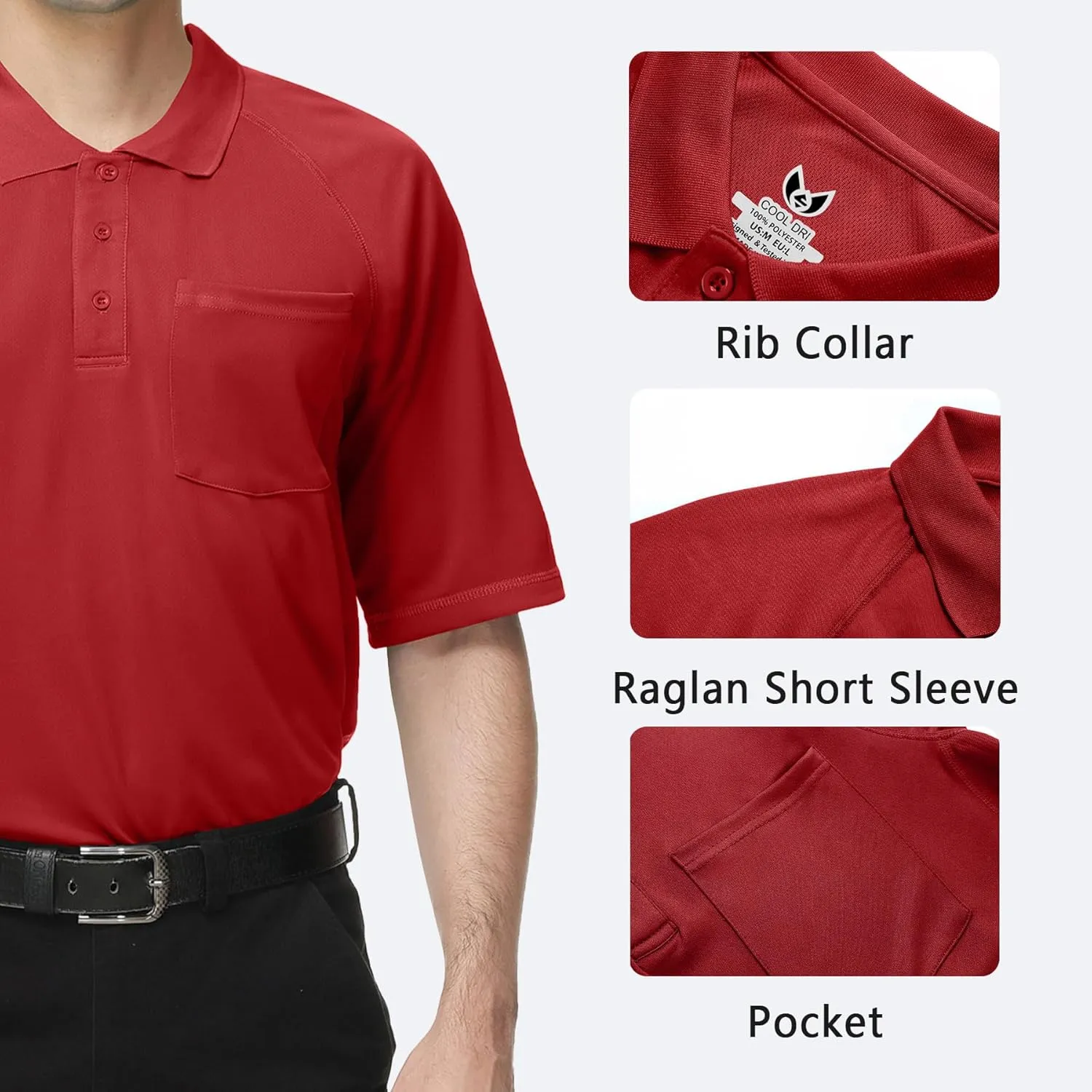 Mens Moisture Wicking Golf Polo Shirts UPF 50  Short Sleeve Shirt M-5XL