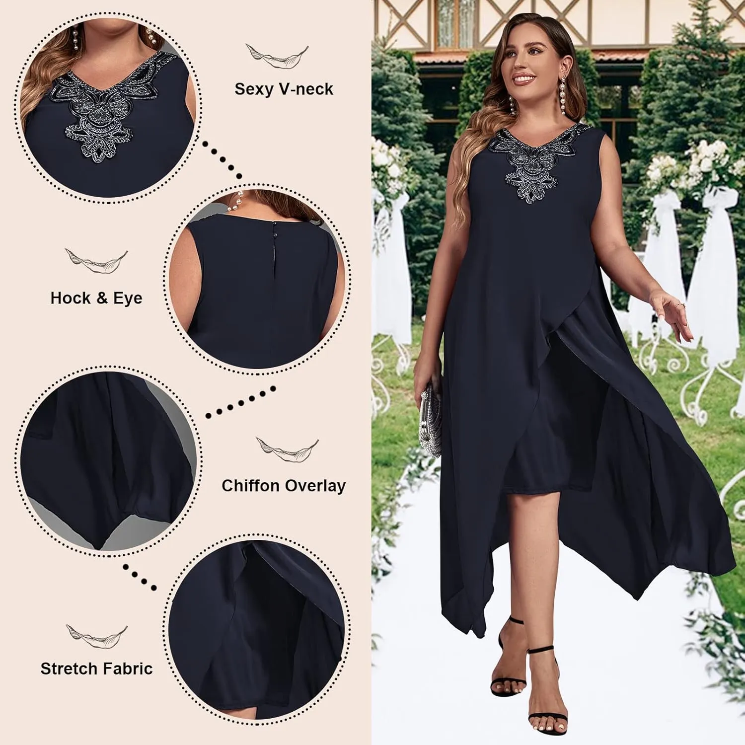 OCSTRADE Womens Plus Size Chiffon Dress Loose Sleeveless Flowy Cocktail Party Midi Dresses