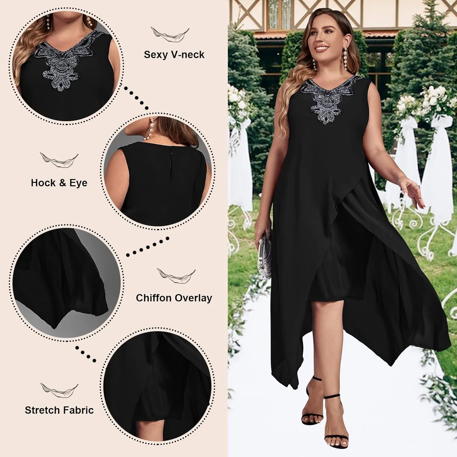 OCSTRADE Womens Plus Size Chiffon Dress Loose Sleeveless Flowy Cocktail Party Midi Dresses