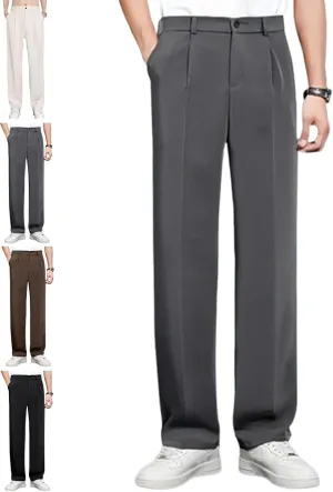 Pulisa Mens Pants, Easemotions - Super Stretch Ice Silk Comfort Everyday Pants, Relaxed Fit Straight Leg Dress Trousers