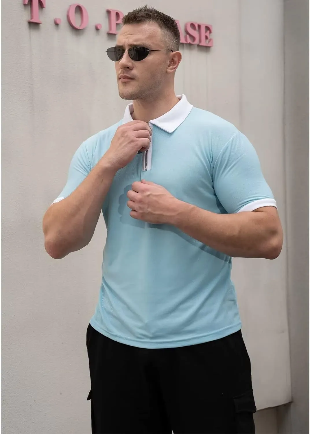 Rela Bota Men's Short Sleeve Polo Shirts Fashion Zipper Polos Casual Slim Fit T-Shirt
