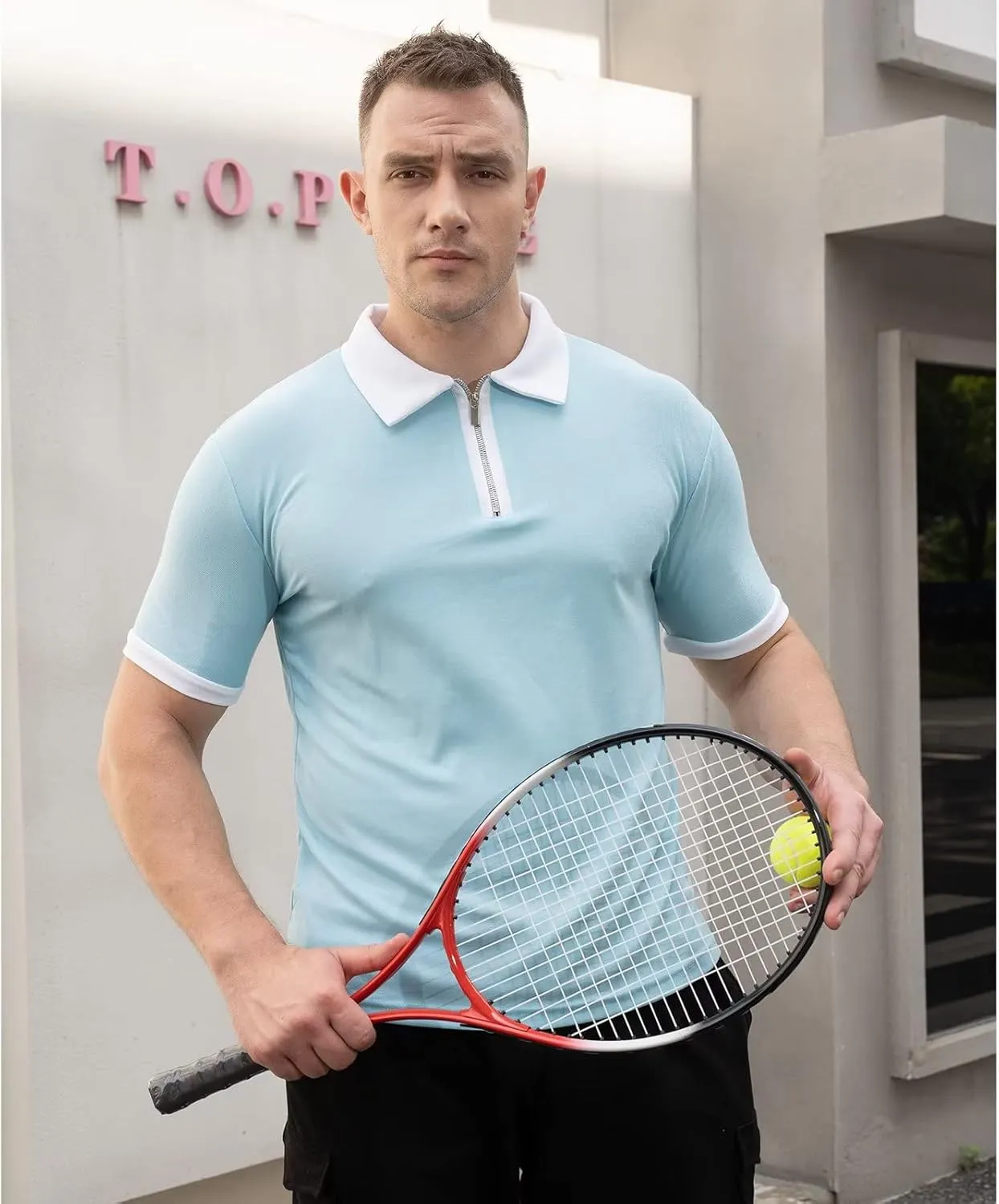 Rela Bota Men's Short Sleeve Polo Shirts Fashion Zipper Polos Casual Slim Fit T-Shirt