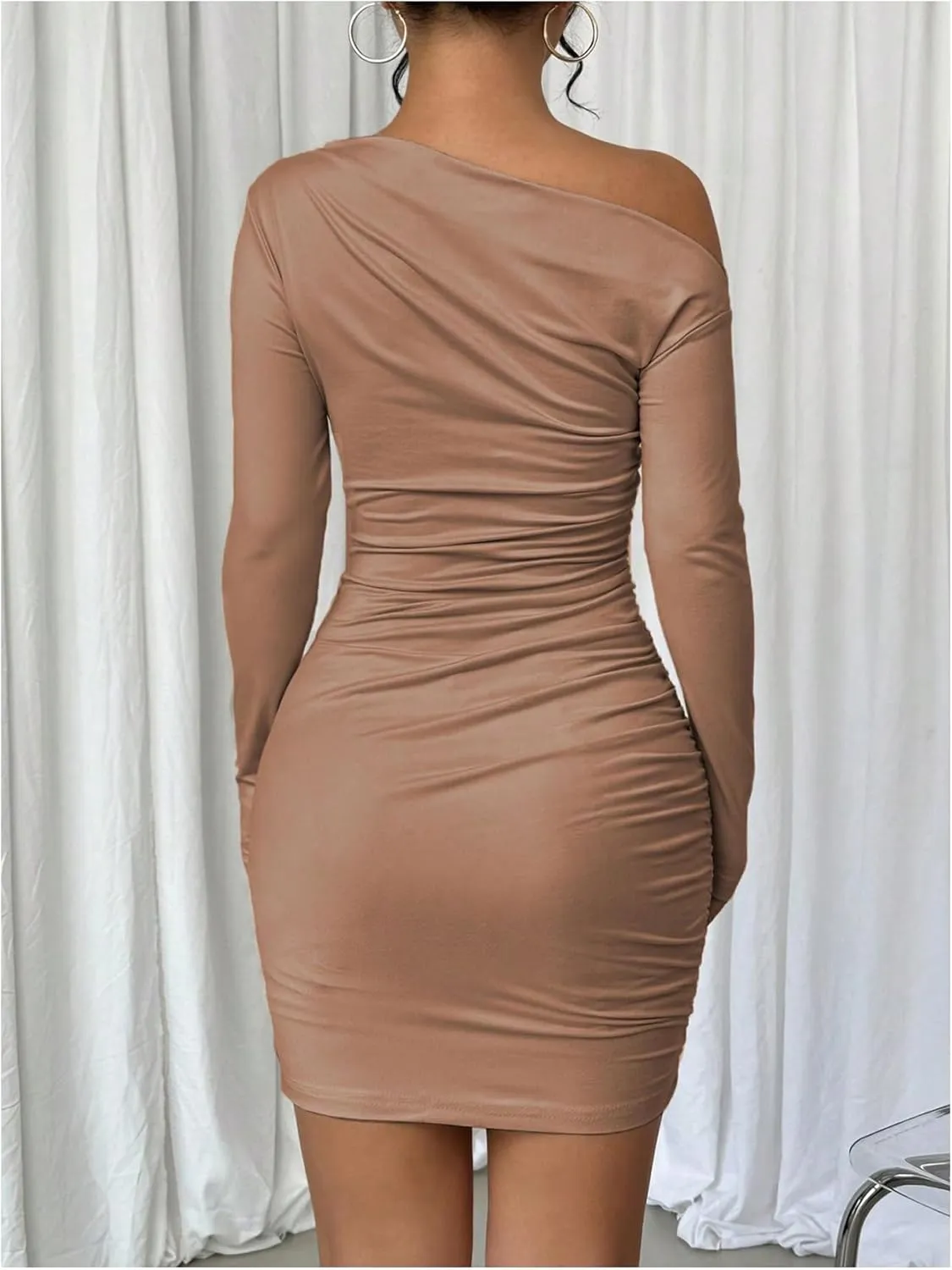 SOLY HUX Women's Ruched Bodycon Mini Dress Off The Shoulder Long Sleeve Fall Dresses