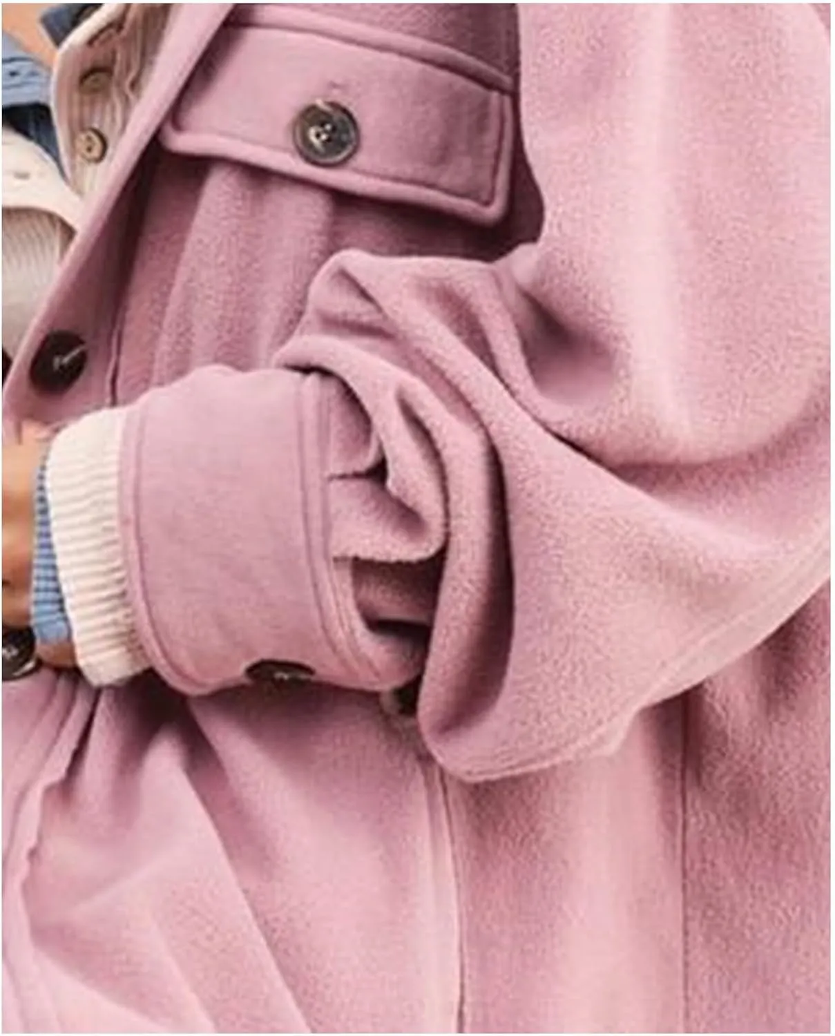 SOMTHRON Women's Fleece Cardigan Long Sleeve Oversized Shacket Sherpa Shirt Jacket Button Down Lapel Collar Blouses Tops