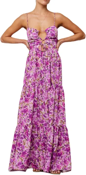 UAURORAO Women Tie Front Floral Maxi Dress Spaghetti Strap V Neck Cut Out Long Dress with Bow Wedding Guest Party Gown