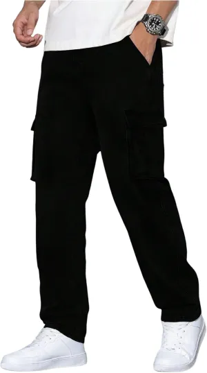Verdusa Men's Cargo Jeans Relaxed Outfits Straight Leg Denim Pants Vintage Jeans with Pockets