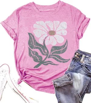 Vintage Floral Shirts Women Boho Wildflowers T-Shirt Wildflower Graphic Tee Shirts Summer Nature Tshirts Tops