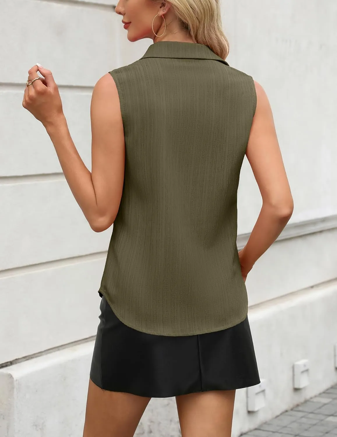 Zeagoo Womens Sleeveless Button Down Shirts V Neck Solid Tank Tops Basic Loose Blouses Casual Office Shirts
