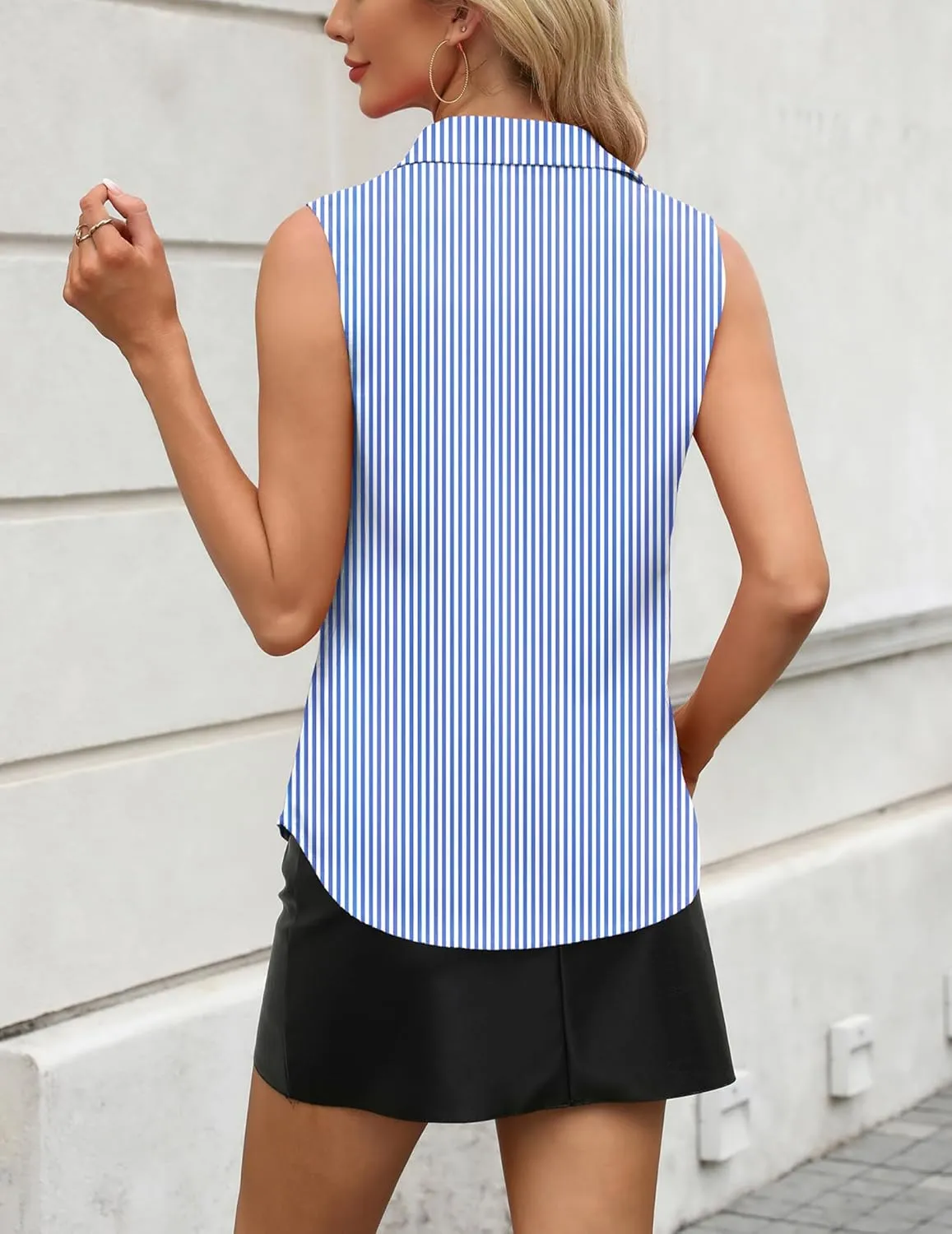 Zeagoo Womens Sleeveless Button Down Shirts V Neck Solid Tank Tops Basic Loose Blouses Casual Office Shirts