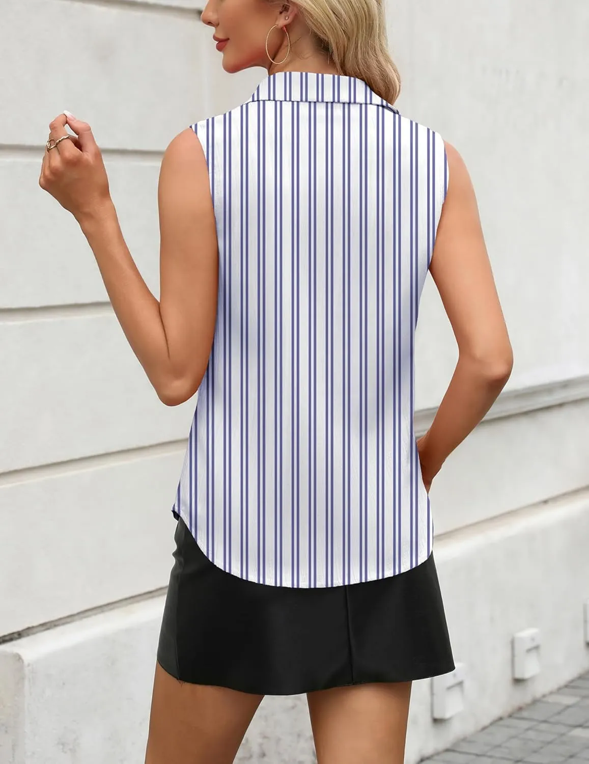 Zeagoo Womens Sleeveless Button Down Shirts V Neck Solid Tank Tops Basic Loose Blouses Casual Office Shirts