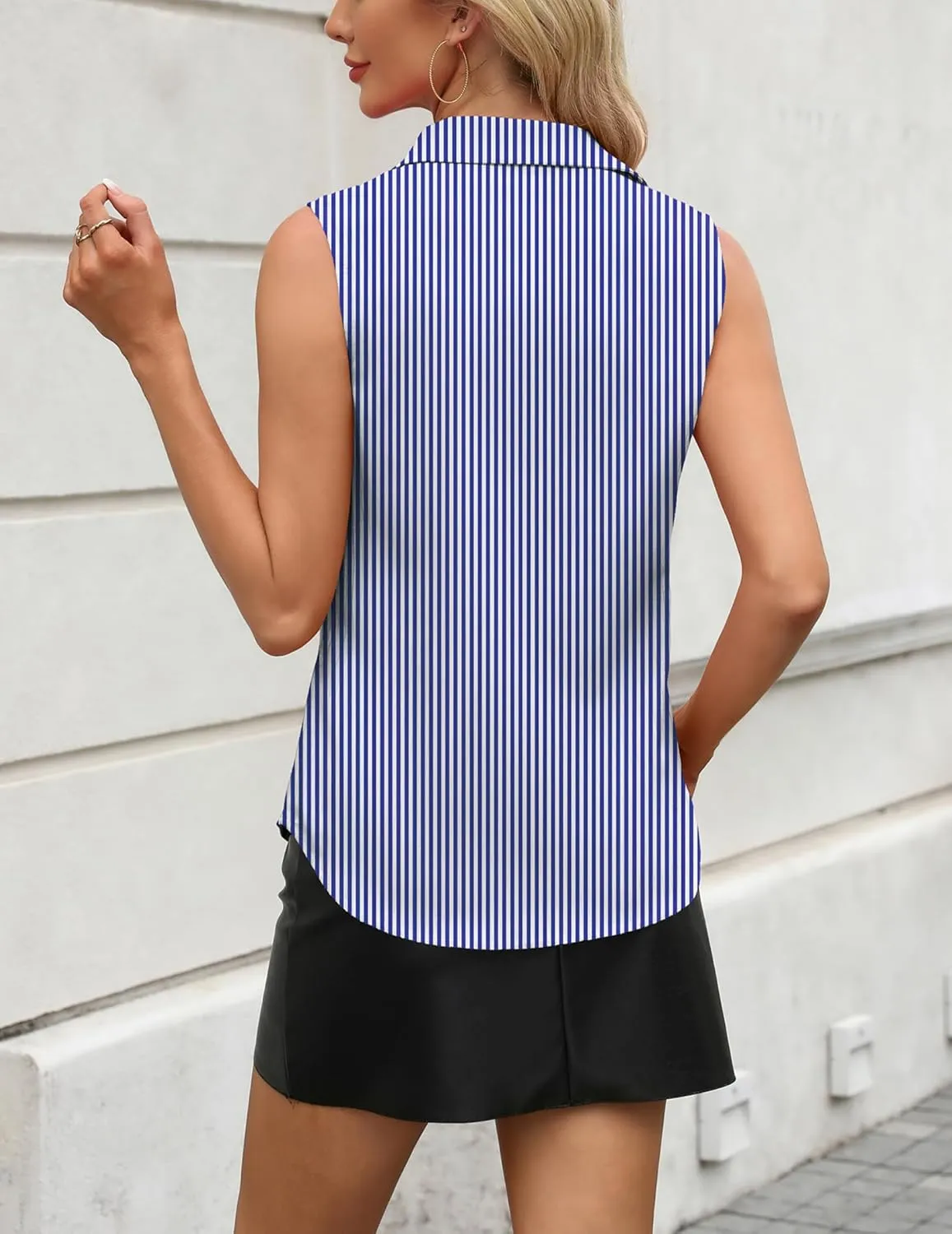 Zeagoo Womens Sleeveless Button Down Shirts V Neck Solid Tank Tops Basic Loose Blouses Casual Office Shirts