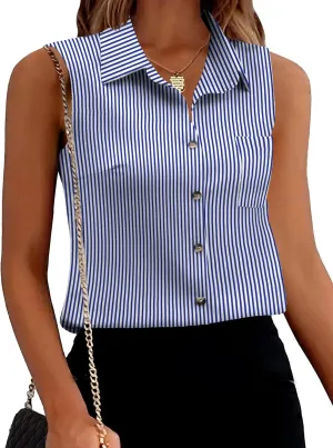 Zeagoo Womens Sleeveless Button Down Shirts V Neck Solid Tank Tops Basic Loose Blouses Casual Office Shirts