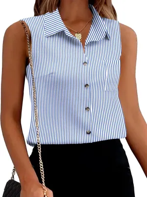 Zeagoo Womens Sleeveless Button Down Shirts V Neck Solid Tank Tops Basic Loose Blouses Casual Office Shirts